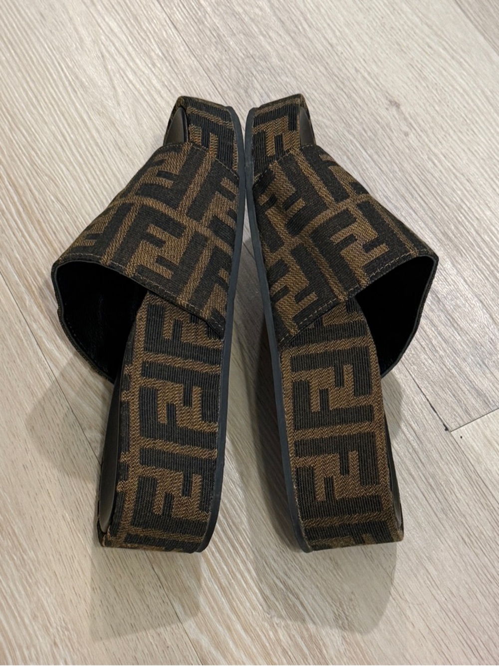 Fendi Zucca Jacquard Platform Slides in Brown & Black - Picture 5 of 8
